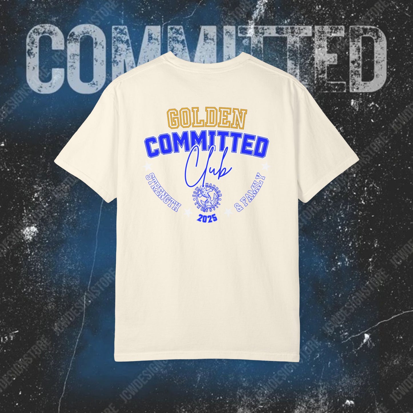 GOLDEN Committed Club T-Shirt — 100% pre-shrunk ring-spun cotton and heavy-weight construction
