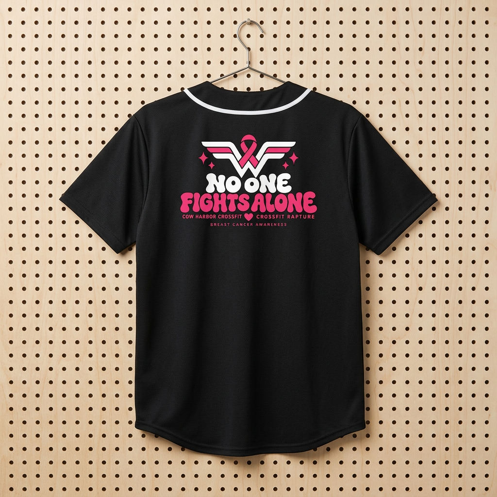 Breast Cancer Awareness Baseball Jersey — "No One Fights Alone" Charity Tee