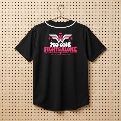 Breast Cancer Awareness Baseball Jersey — "No One Fights Alone" Charity Tee